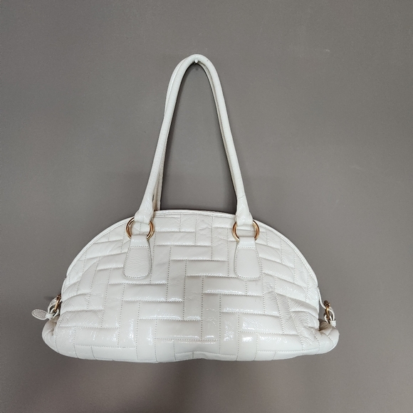 HOBO International White Patent Leather Quilted Shoulder Dust Bag Purse - Picture 3 of 11